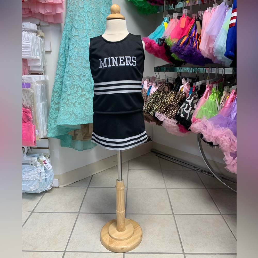 Kids 5-7 Black & Gray Miners Logo 2 Pc Cheerleader Cheerleading Uniform Set NWT